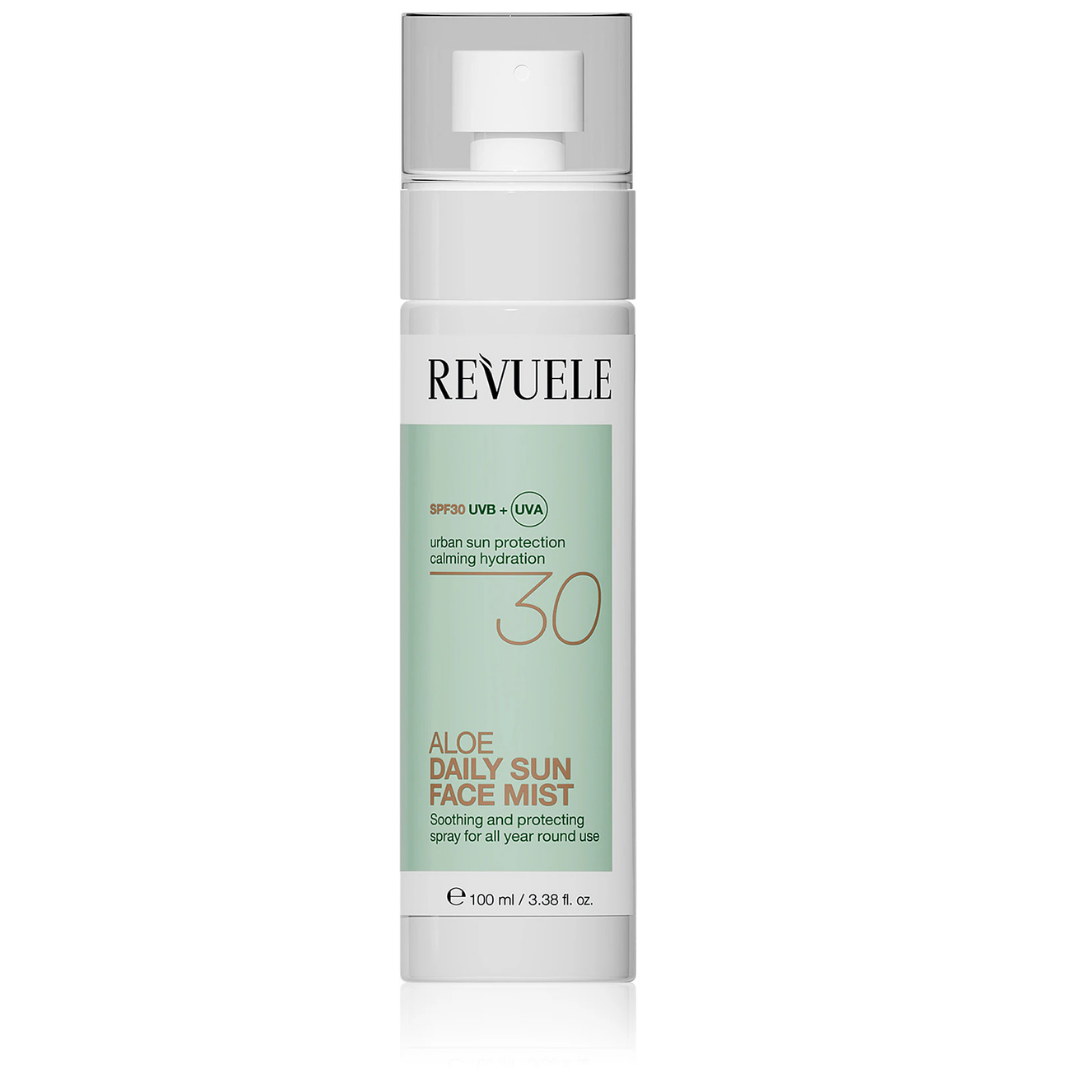 REVUELE Aloe Daily Sun Face Mist SPF 30 – Brume Solaire Visage Hydratante à l’Aloe Vera, 100 ml